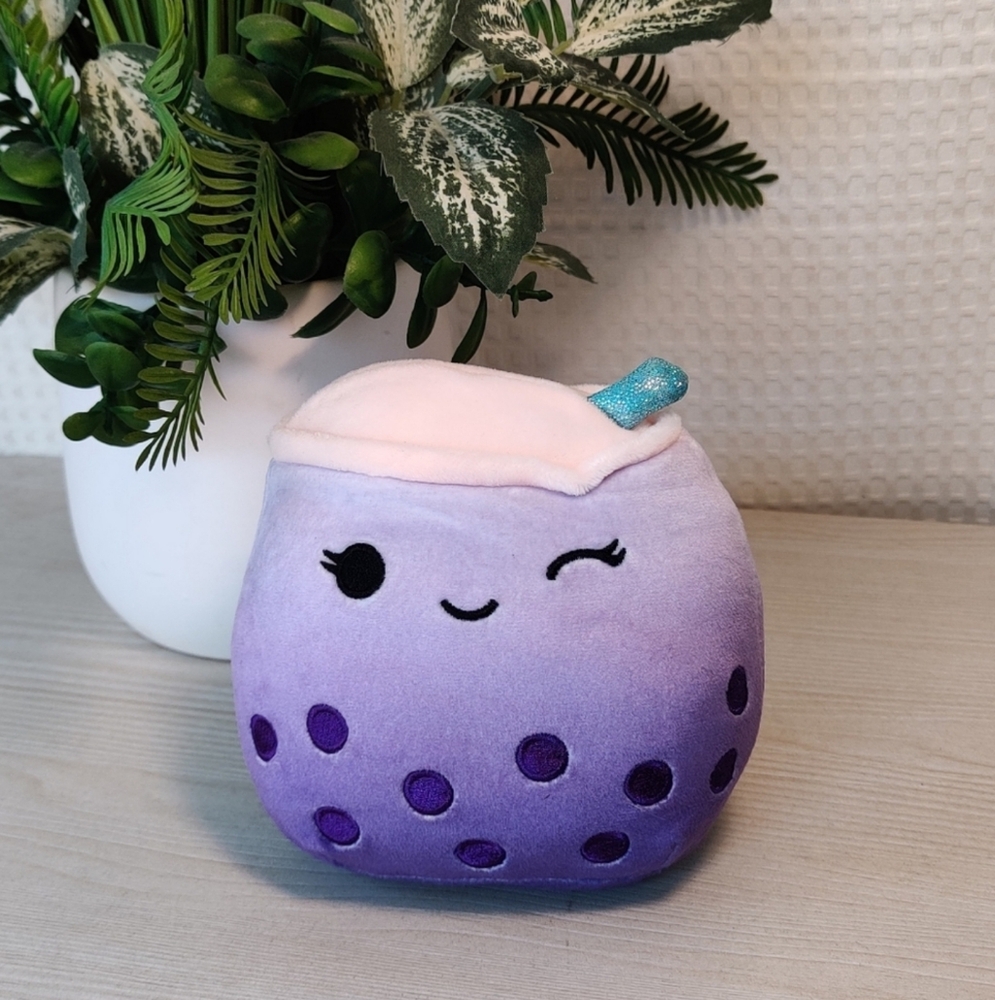 Original Sqishmallos Purple Poplina Boba Tea 5"